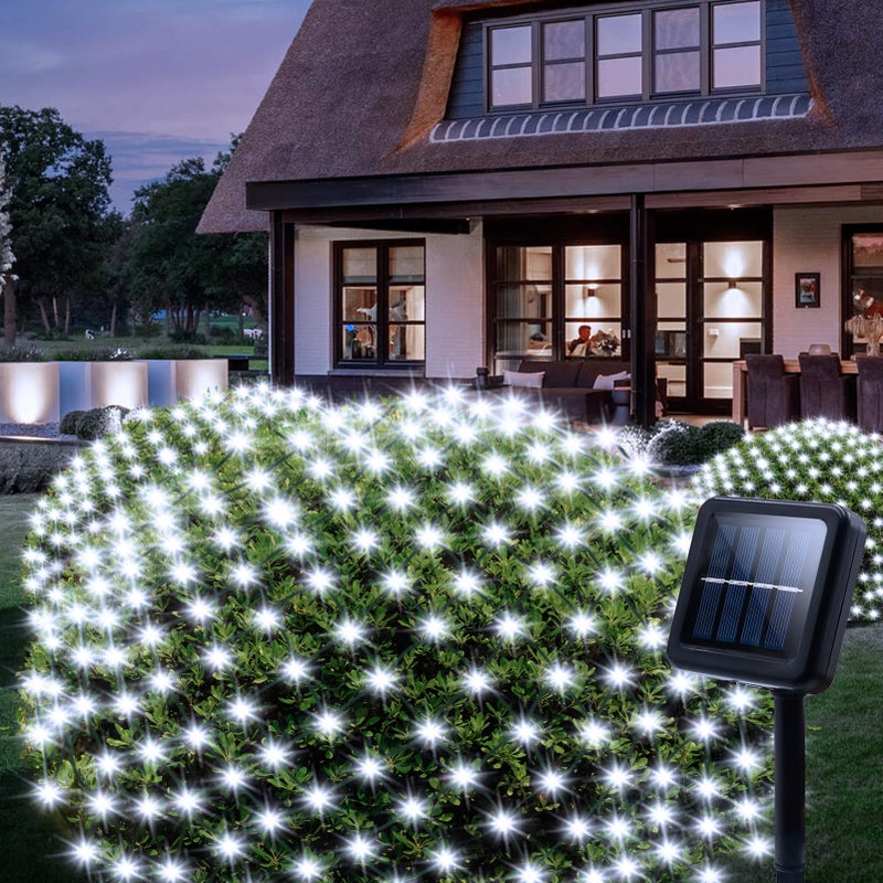 echosari Solar Net Lights Outdoor, 100 LED 5Ft x 5Ft Bush Net Light Outdoor Mesh Lights Auto On/Off 8 Modes for Tree Fence Wall Roof Backyard Bush Decor (Cool White) - Image 2